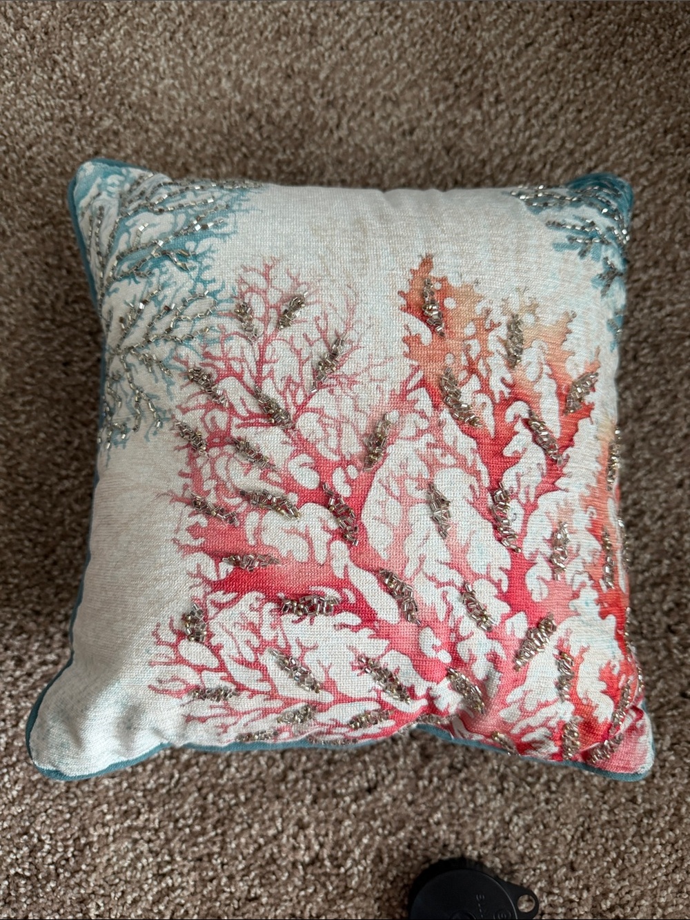 Coral Reef Accent Pillow in Coral and Teal